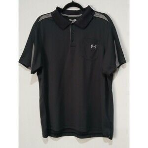 Under Armour Heat Gear Polo Golf Shirt Black/Grey.  3/4 Button Up. Men Size XL.